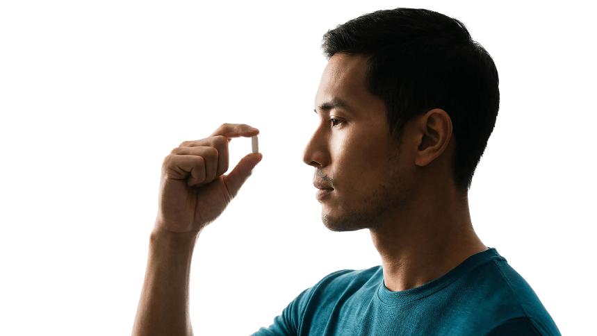 Arka customer holding a precision supplement capsule